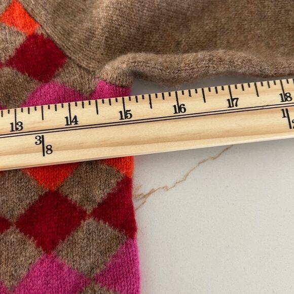 J Crew Sweater Pullover 100% Lambs Wool Brown Multi Diamond Pattern SZXXS - Picture 10 of 12